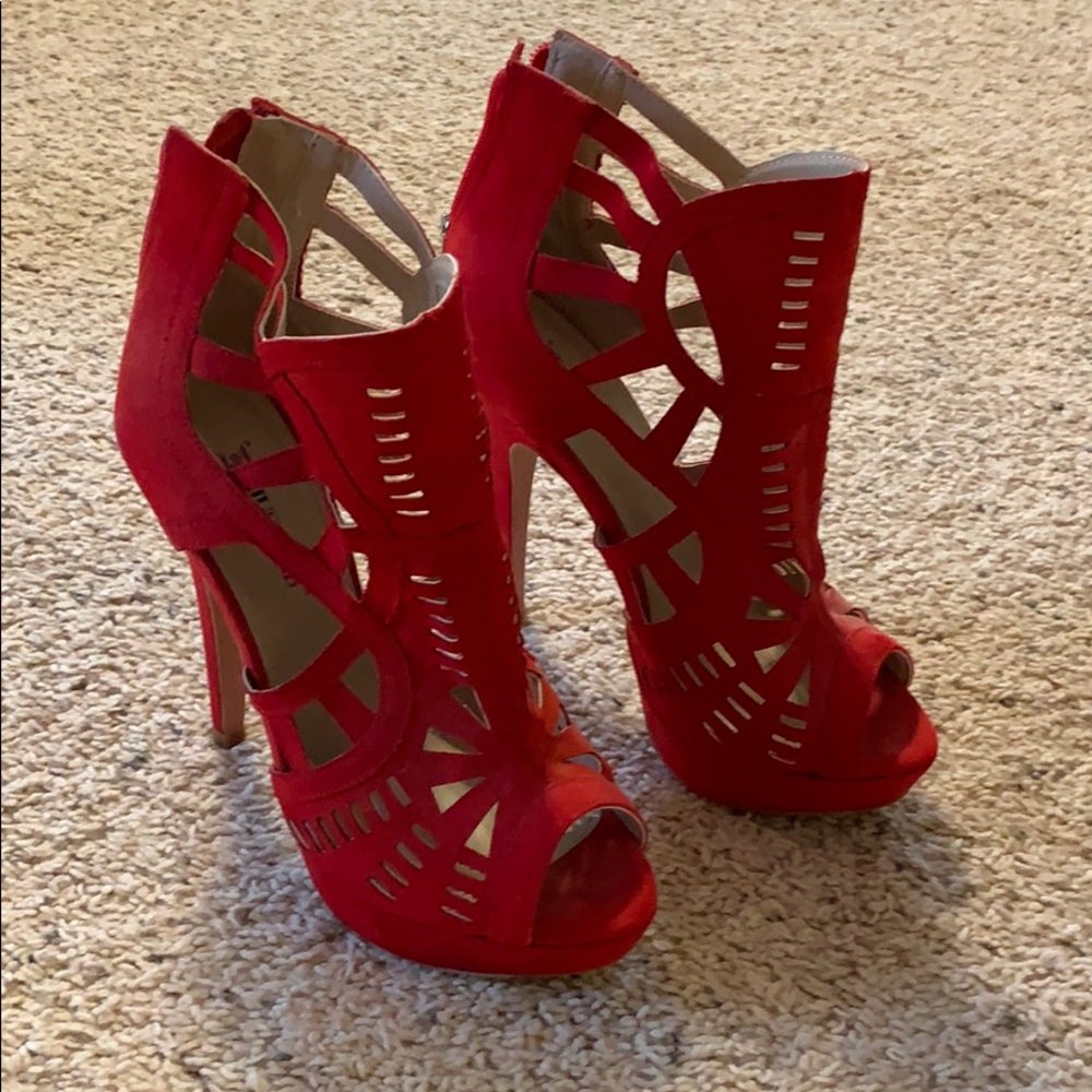 Red open toe heels